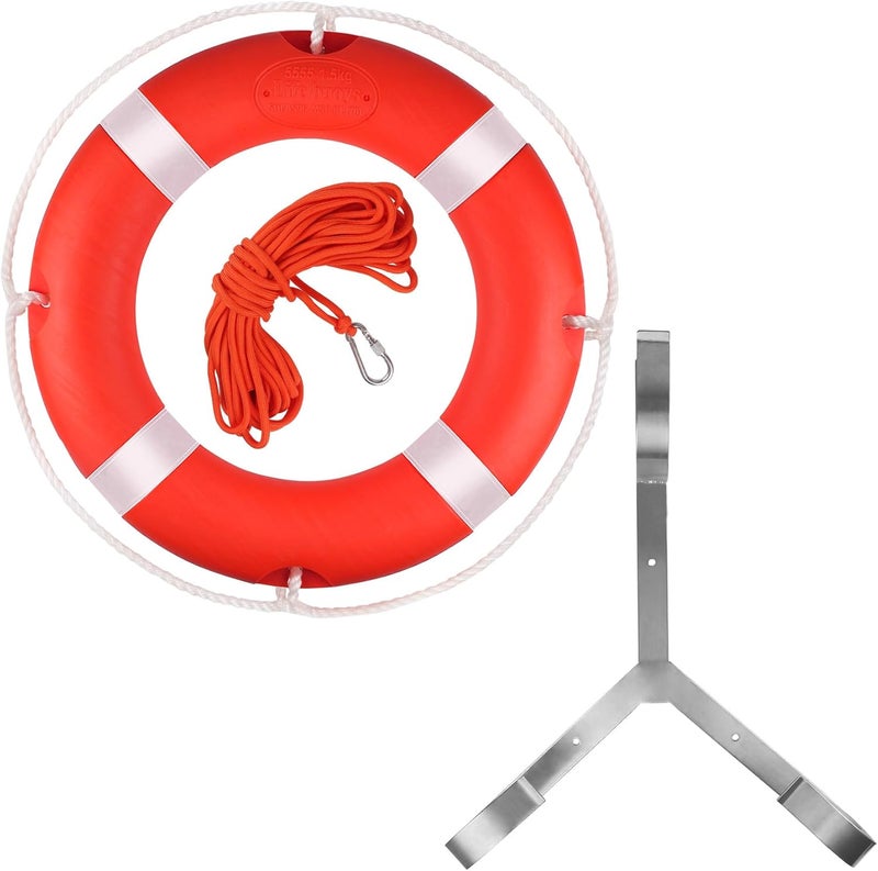 BALAVA Life Ring 23"/28" Boat Safety Throw Buoy With Reflective Tape & Grab Lines - Orange for Boats, Includes Water Floating Saving Rope and Bracket - Image 1